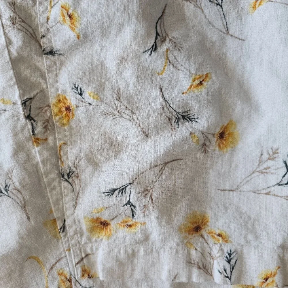 Happy Nature Linen Blend Floral Skirt Women’s 14 Cream Yellow Midi Cottagecore